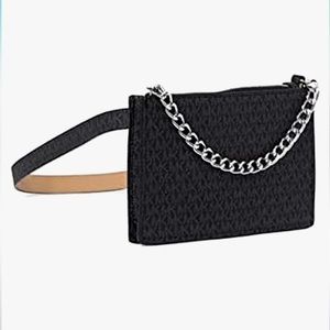 MICHAEL KORS MK FANNY PACK BELT WITH PULL CHAIN, BLACK/GREY